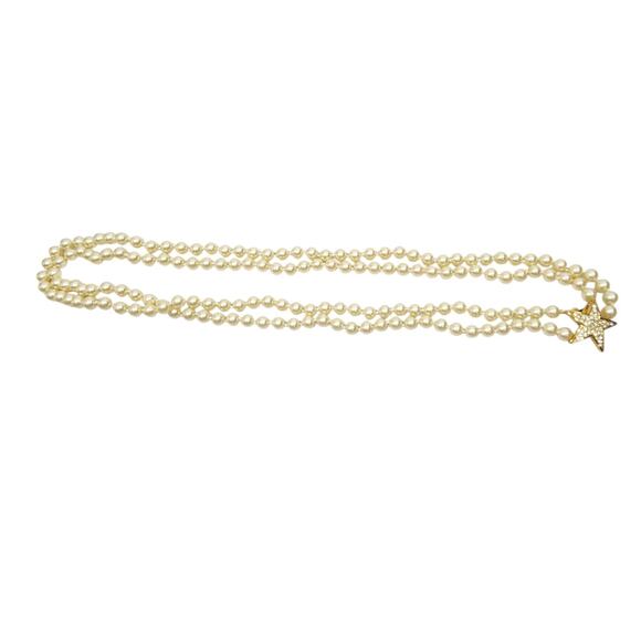 VTG JOAN RIVERS PEARL NECKLACE KNOTTED GOLD TONE STAR SIGNED CLASSIC GLAM LUXURY - Picture 7 of 8